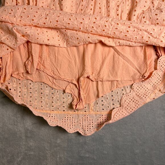 Pink Lily Mini Romper Dress Womens Small Peach Eyelet 100% Cotton Dainty Cottage - Picture 6 of 7